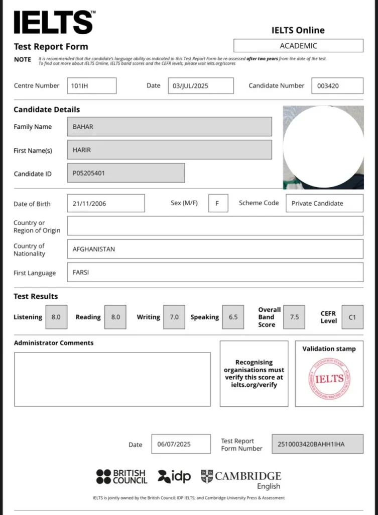 Bahar Harir ielts test